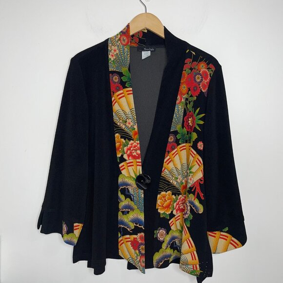 MOONLIGHT Y & S Fashion Jacket Black Floral Asian Art to Wear Lagenlook Size XL - Picture 6 of 16
